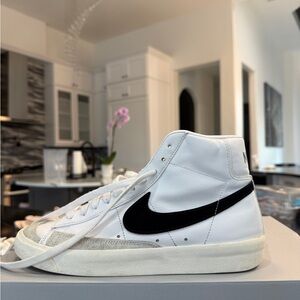 White and Black High-Top Sneakers, nike blazers